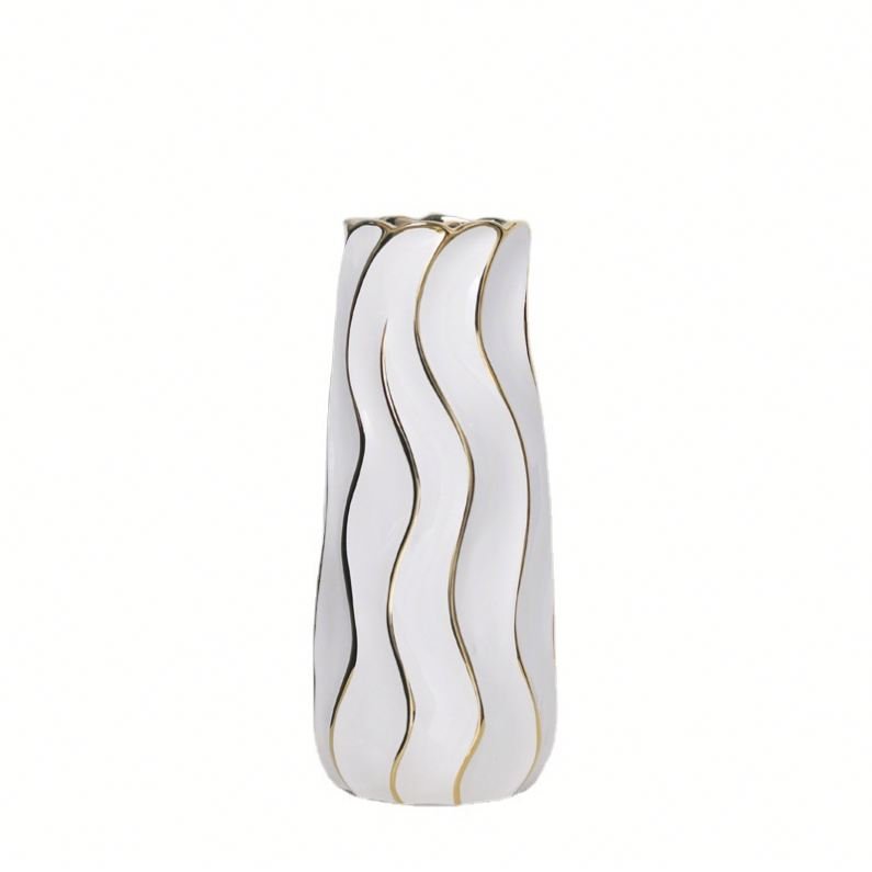 LuxeWave Ceramic Vase - White & Gold 1